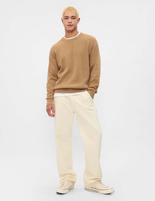 Oversized Fisherman-Stitch Crewneck Sweater