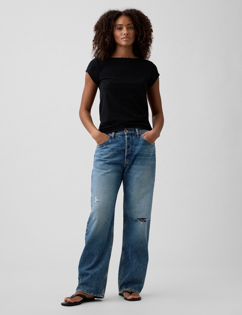 Stretch Jersey Boatneck T-Shirt