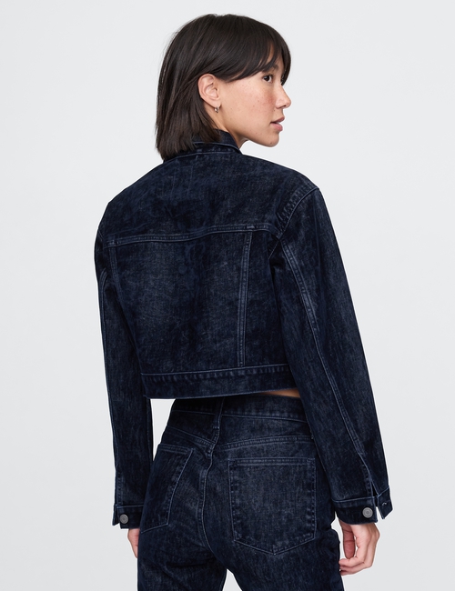 Flocked Cropped Icon Denim Jacket