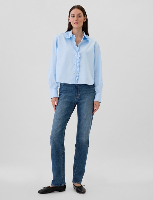 Classic Cropped Poplin Ruffle Shirt