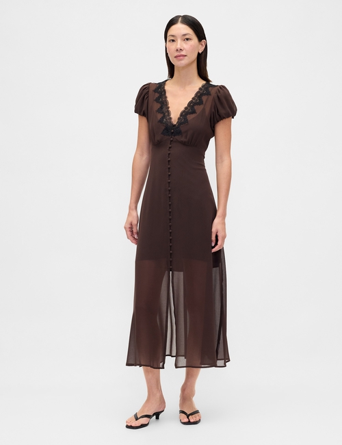 SS VNECK LACE TRIM MAXI DRESS