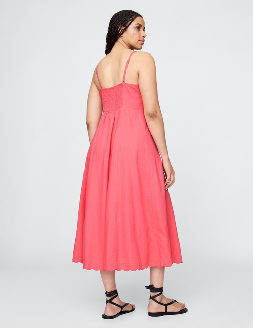 Linen-Blend Scalloped Midi Dress
