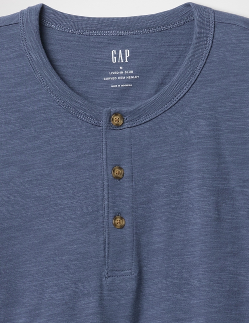 Lived-In Relaxed Curved Hem Henley T-Shirt