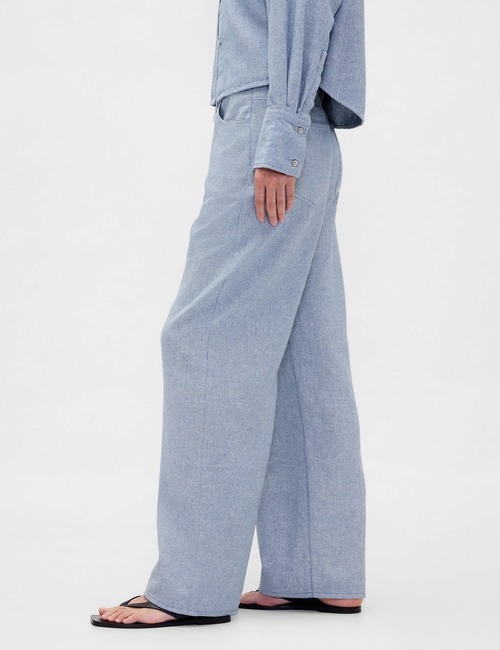 Linen-Cotton Wide-Leg Pants
