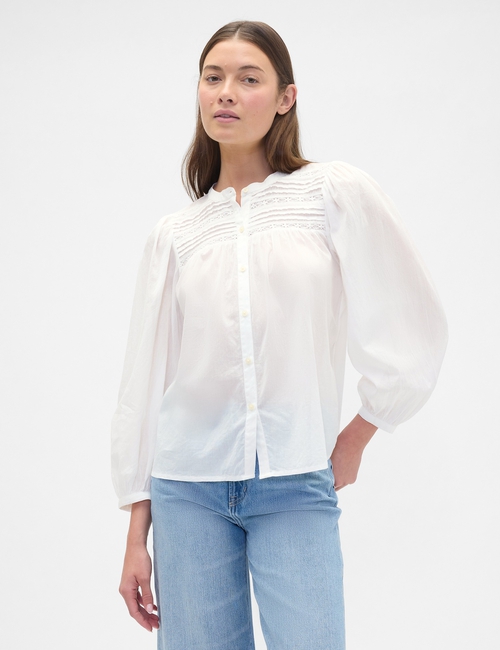 Relaxed Puff Sleeve Lace Top