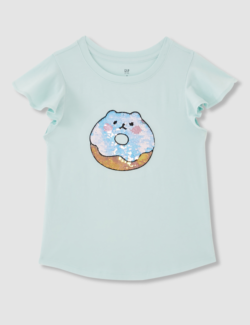 Kids Flippy-Sequin Flutter Sleeve Graphic T-Shirt