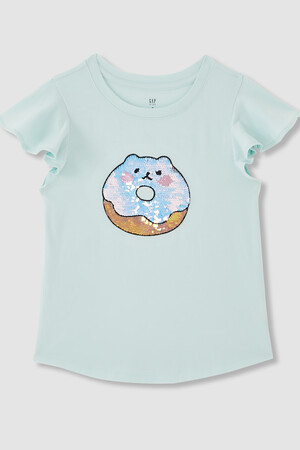 Kids Flippy-Sequin Flutter Sleeve Graphic T-Shirt