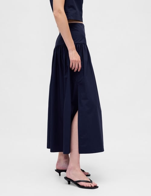 Poplin Drop-Waist Maxi Skirt