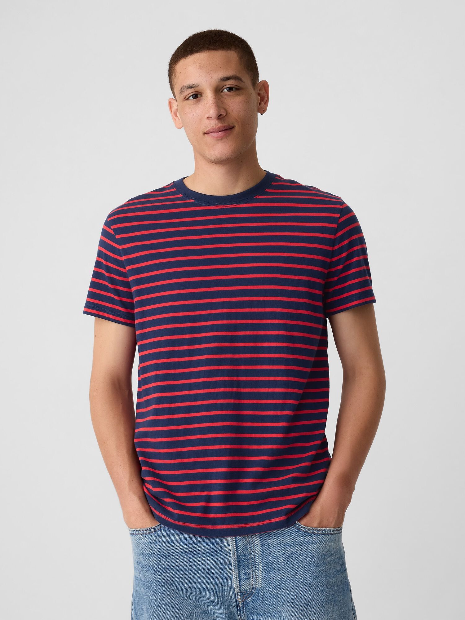 Striped t shirt mens blue and white cheap