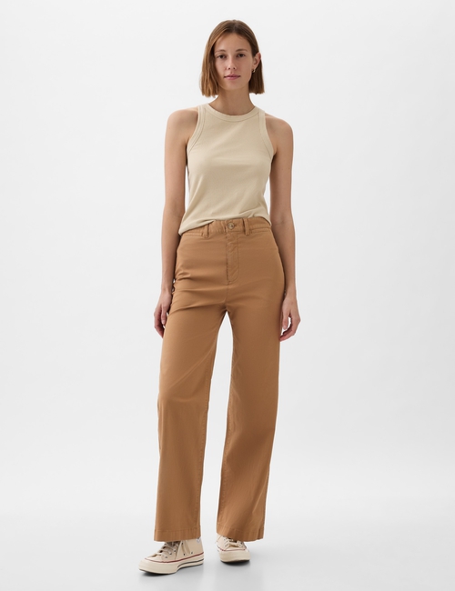 High Stride Wide-Leg Ankle Khakis