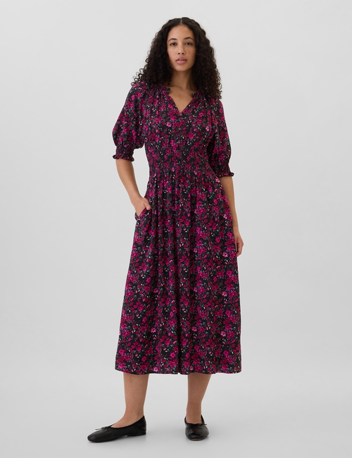 Print Squareneck Midi Dress
