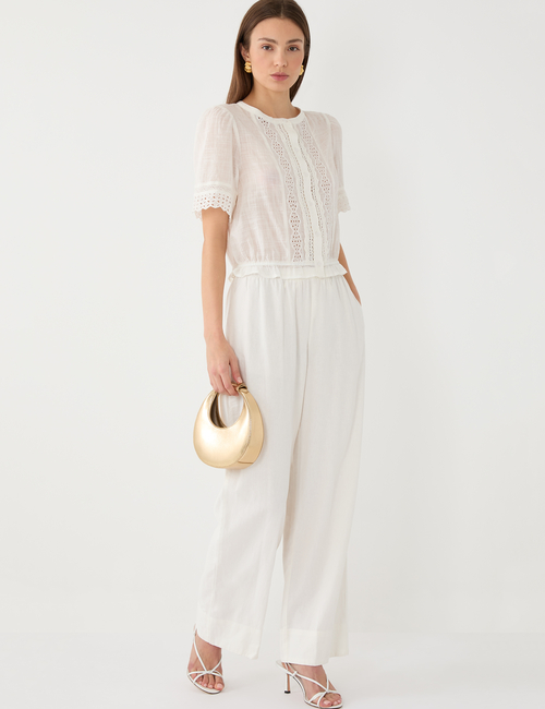 Linen-Blend Easy Wide-Hem Pants