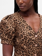 SS PUFF SLV VNECK FASHION SHIRT - LEOPARD
