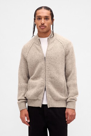 Wool-Blend Zip Cardigan Sweater