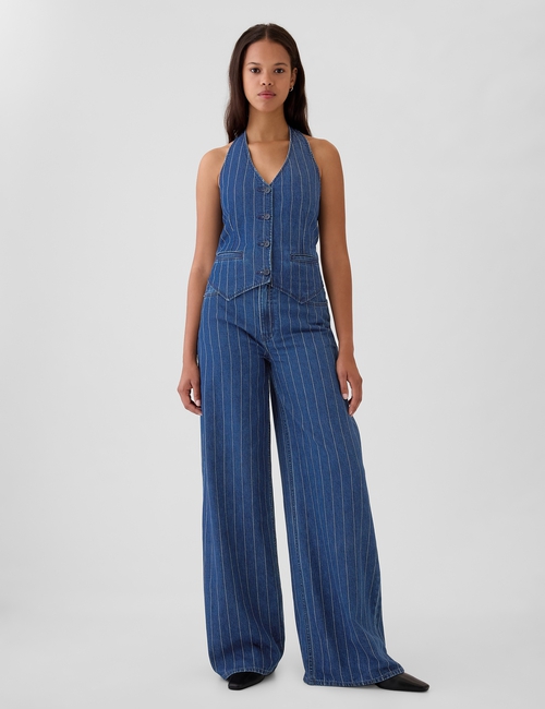Mid Rise Pinstripe Baggy Jeans