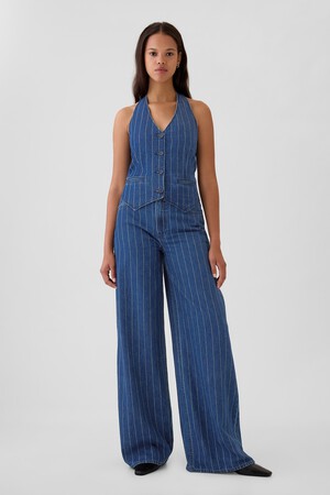 Mid Rise Pinstripe Baggy Jeans