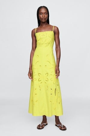 Linen-Blend Embroidered Maxi Dress