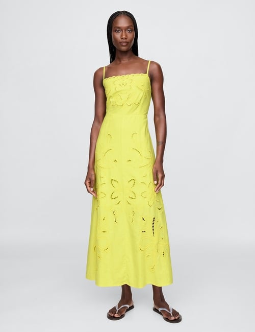 Linen-Blend Embroidered Maxi Dress