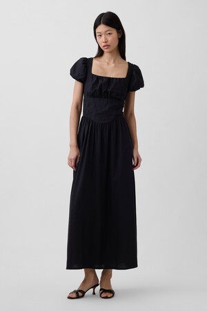 Linen-Blend Drop-Waist Maxi Dress