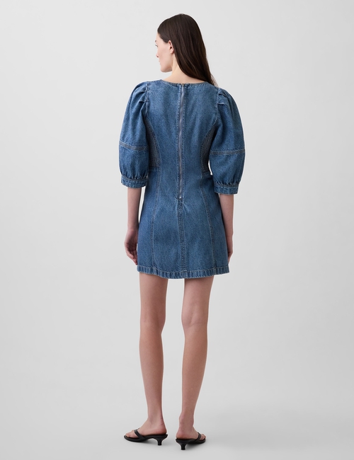 UltraSoft Denim Puff-Sleeve Mini Dress