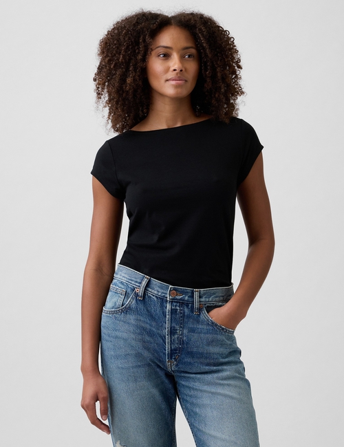Stretch Jersey Boatneck T-Shirt