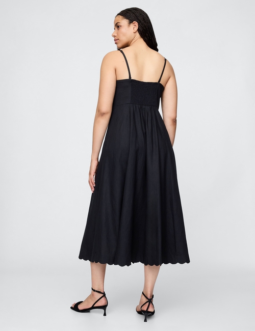 Linen-Blend Scalloped Midi Dress