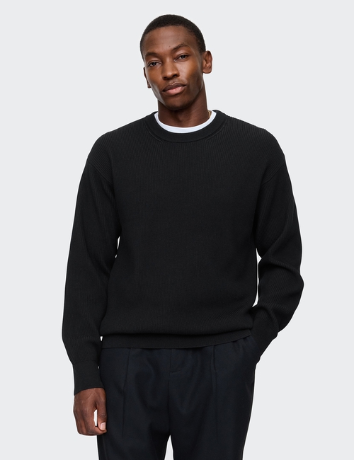 Oversized Fisherman-Stitch Crewneck Sweater