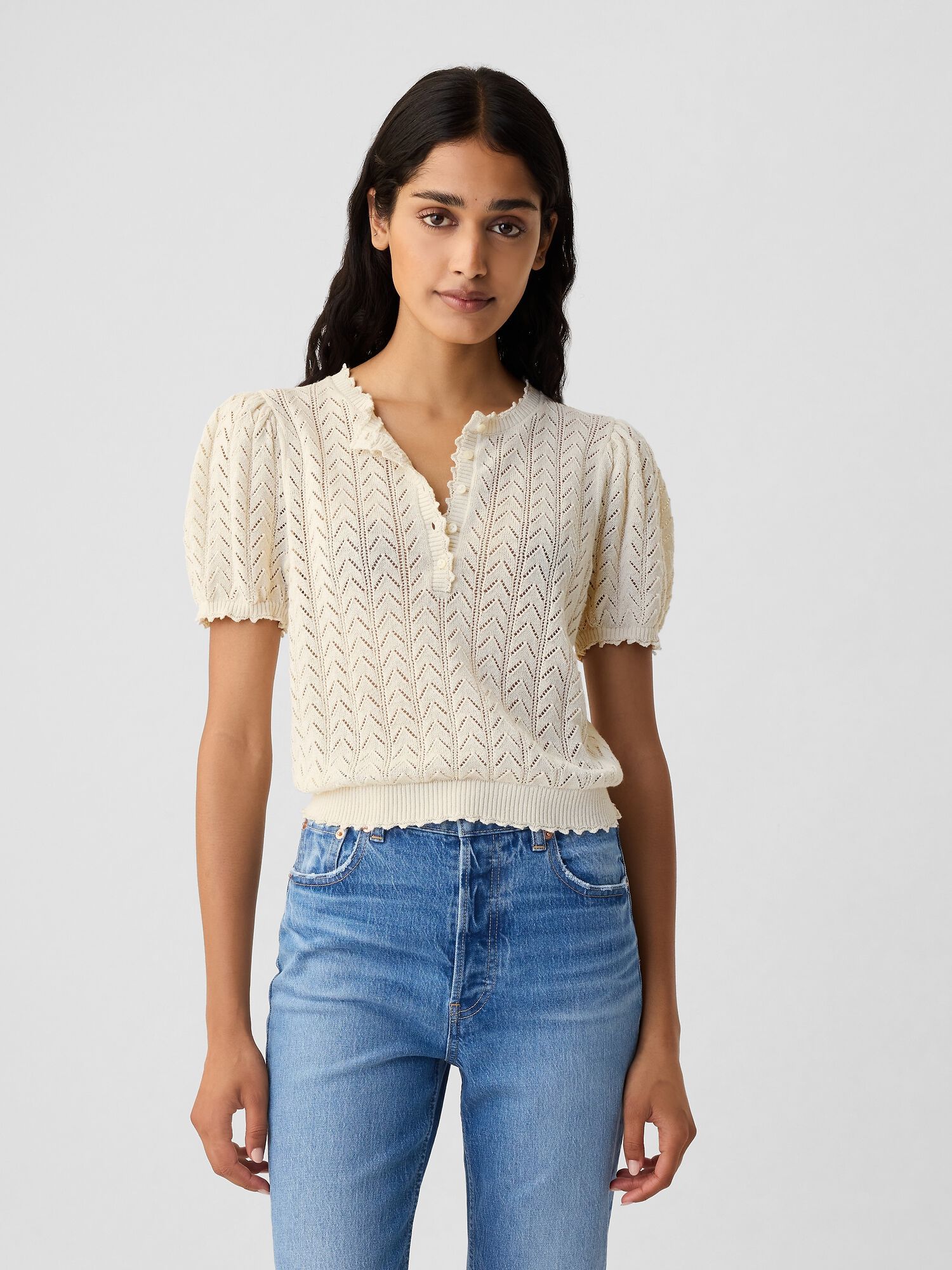 Shop Gap DOEN Linen Blend Pointelle Sweater for Women GAP UAE