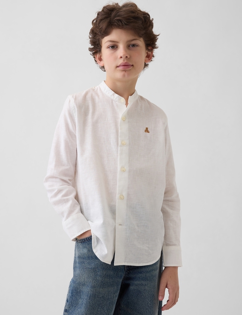 FRCH LS LINEN BAND COLLAR SHIRT