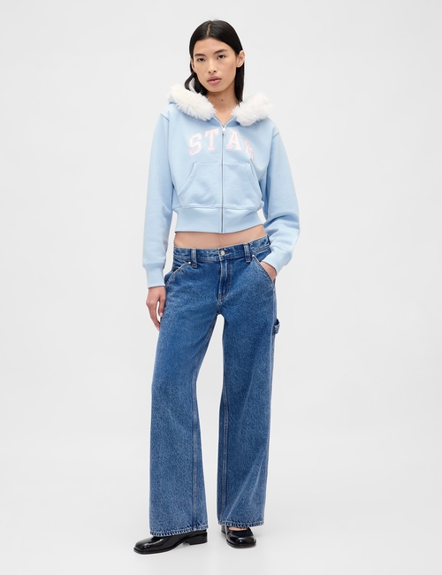 GAP X SL CROP STAR LOGO FZ HOODIE W FUR LINING