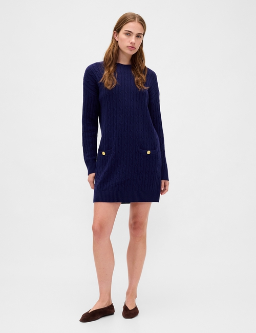 CashSoft Cable-Knit Mini Sweater Dress