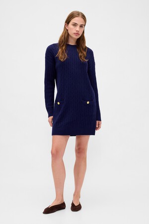 CashSoft Cable-Knit Mini Sweater Dress