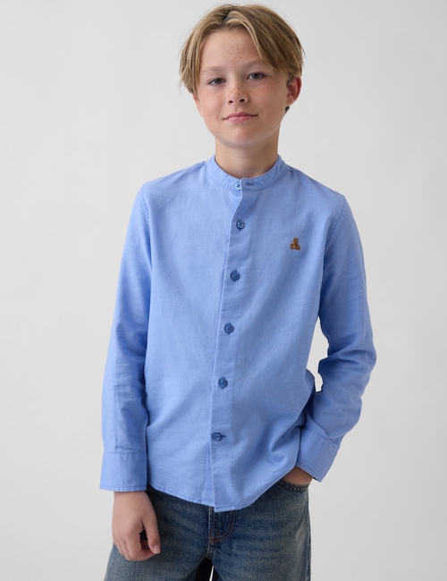 FRCH LS LINEN BAND COLLAR SHIRT