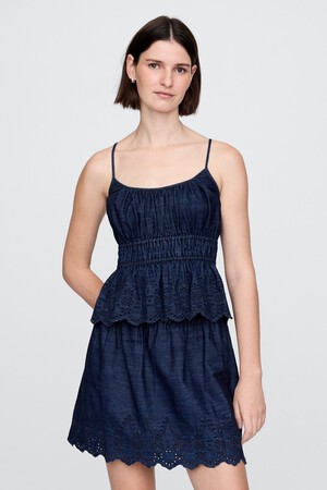 Smocked Eyelet Denim Cami
