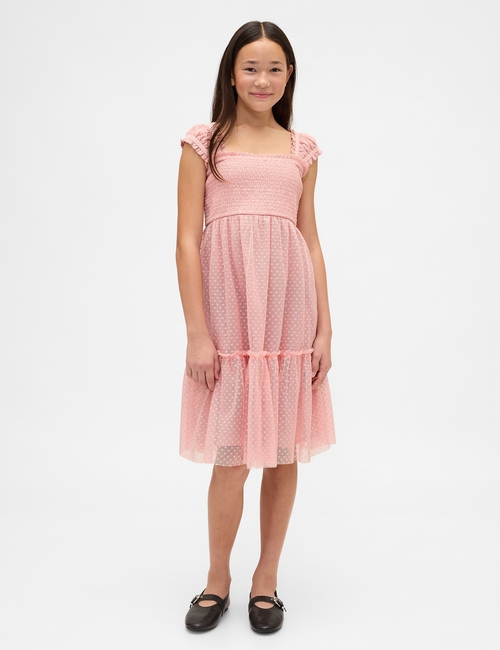 Kids Mesh Ruffle Cap-Sleeve Dress