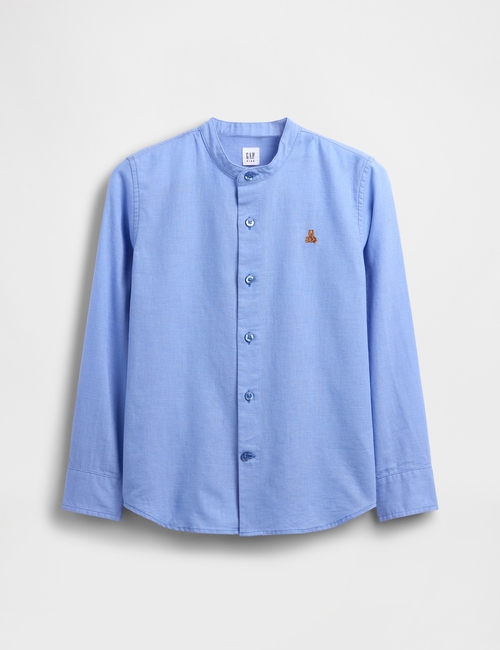 FRCH LS LINEN BAND COLLAR SHIRT