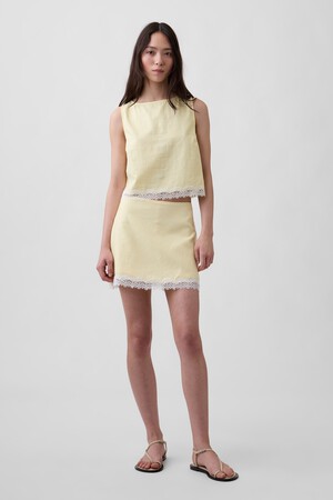 Linen-Blend Lace-Trim Mini Skort