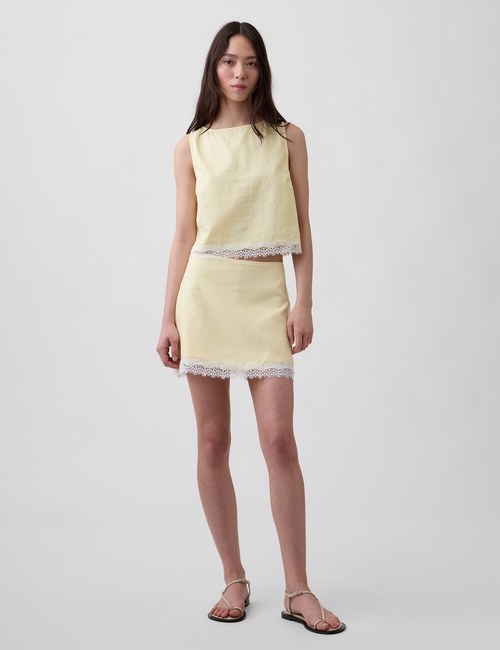 LACE TRIM MINI SKORT - LINEN