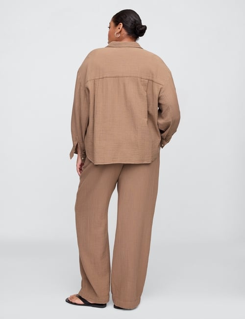 Mid Rise Gauze Pull-On Wide-Leg Pants