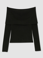 CashSoft Ribbed Off-Shoulder Sweater Top