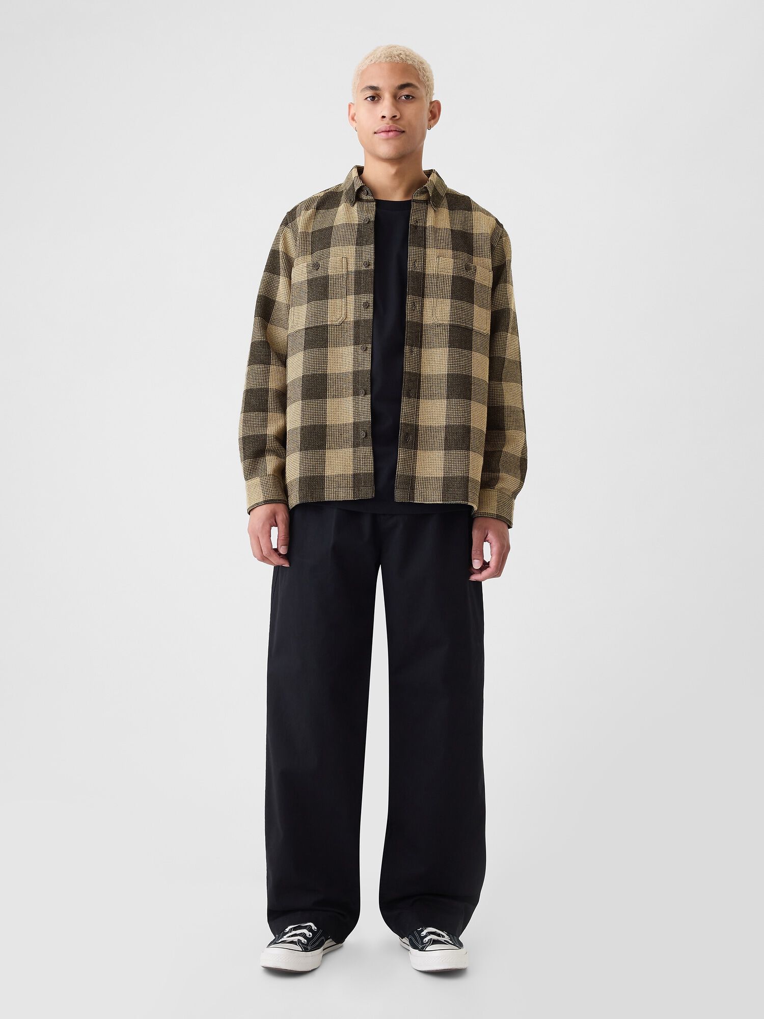 Shop Waffle Knit Flannel Shirt for GAP UAE