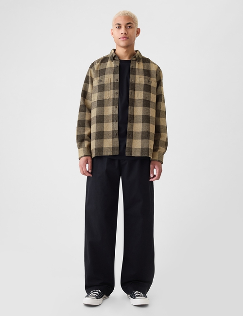Waffle-Knit Flannel Shirt