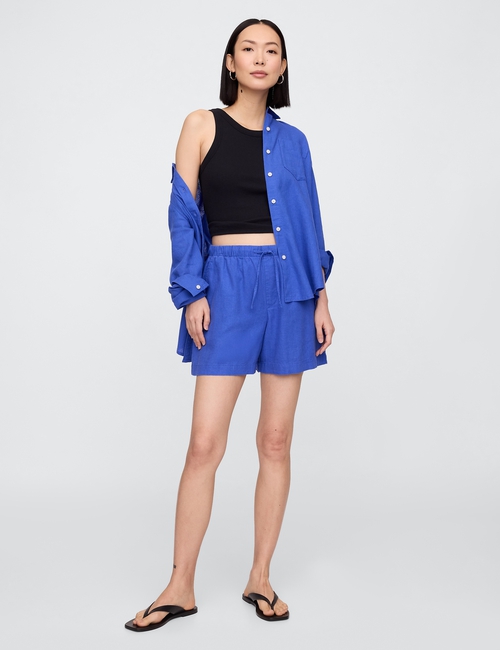 4" Mid Rise Pull-On Linen-Blend Shorts