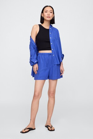 4" Mid Rise Pull-On Linen-Blend Shorts