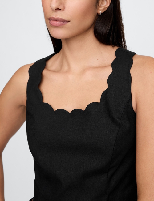 Linen-Blend Scalloped Cropped Top
