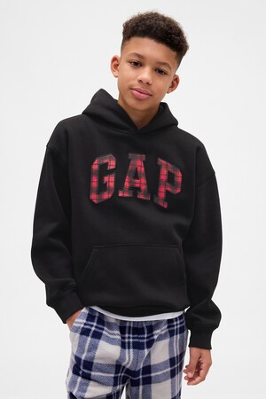 VTG SOFT RELAXED LOGO PLAID HOOD