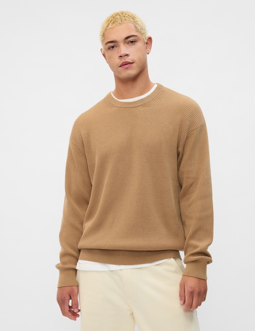 Oversized Fisherman-Stitch Crewneck Sweater