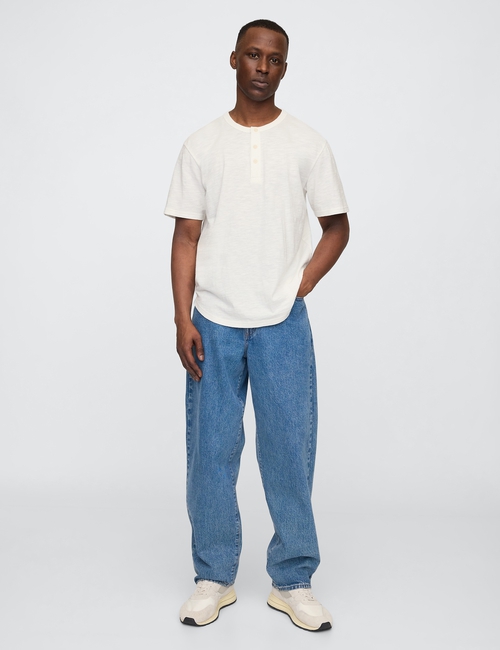 Lived-In Relaxed Curved Hem Henley T-Shirt