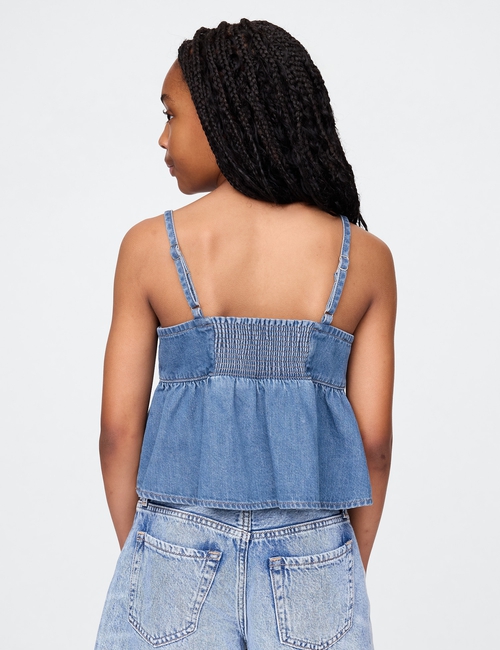 Kids Denim Bow-Strap Peplum Top