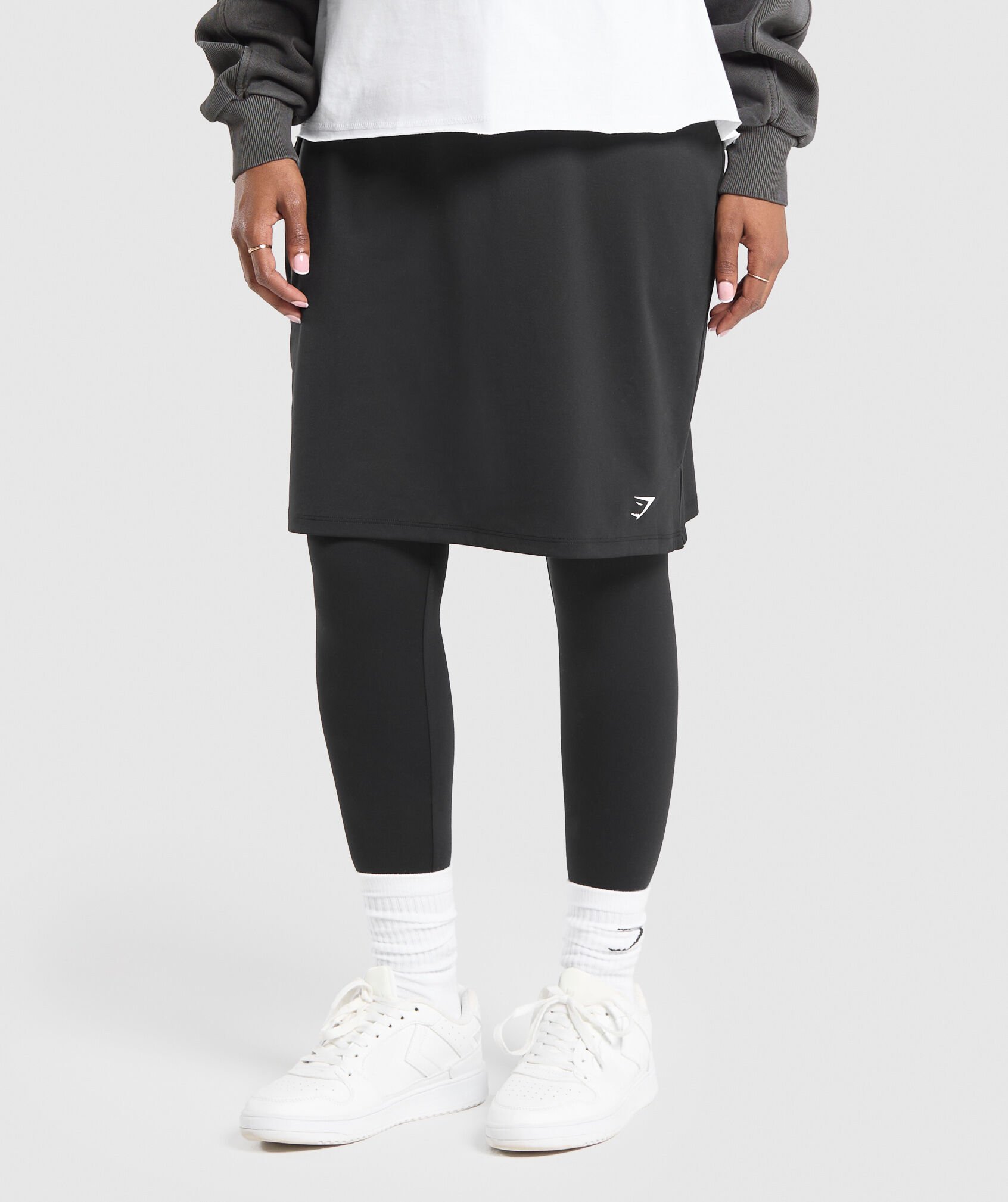 Shop 2 In 1 High Waisted Skirt Leggings Black - Gymshark Oman